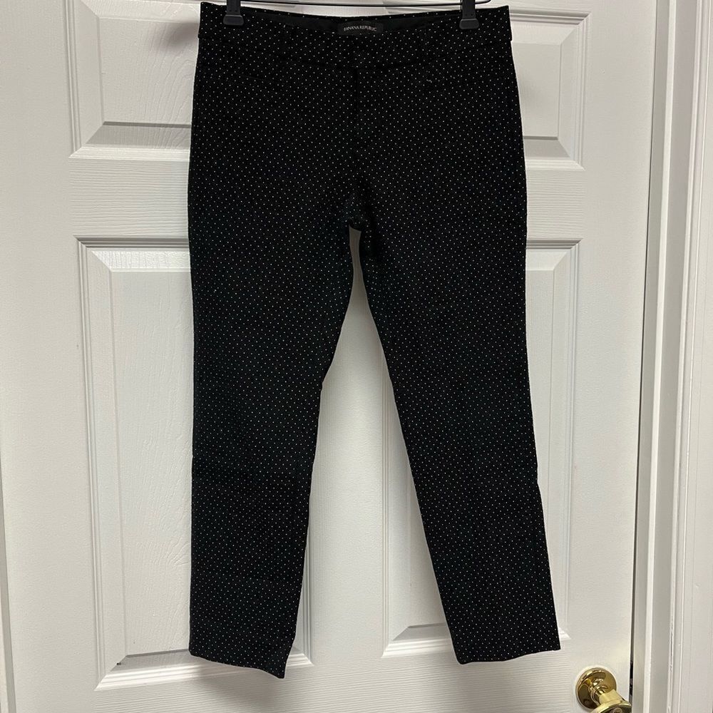Banana Republic Sloan Black Swiss Dot Flat Front Pant sz 0S